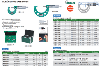 JUEGO DE MICROMETROS PARA EXTERIORES ANALOGICOS - INSIZE